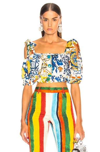 Maiolica Print Cropped Blouse