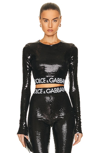 DOLCE & GABBANA LONG SLEEVE EMBELLISHED CROP TOP