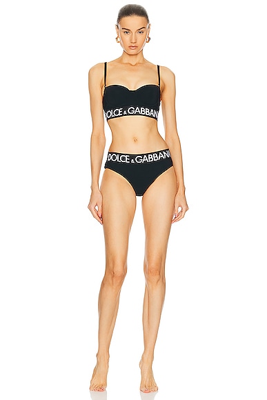 Dolce & Gabbana Logo Band Shoulder Strap Bikini Set in Nero