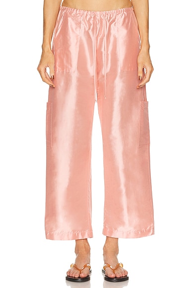 DONNI. The Taffeta Drawstring Cargo Pant in Blossom