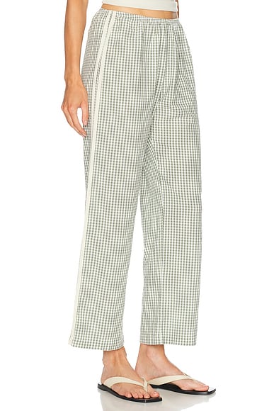 DONNI. The Cotton Gingham Stripe Crop Pant in Dill