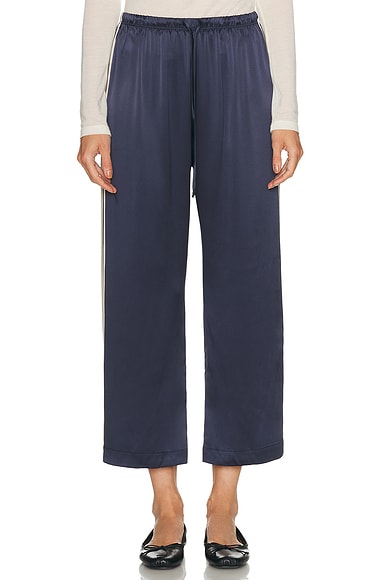 DONNI. The Silk Stripe Crop Pant in Navy
