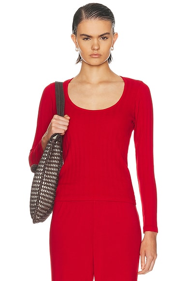 DONNI. The Varied Rib Long Sleeve Scoop Neck Tee in Bell Pepper