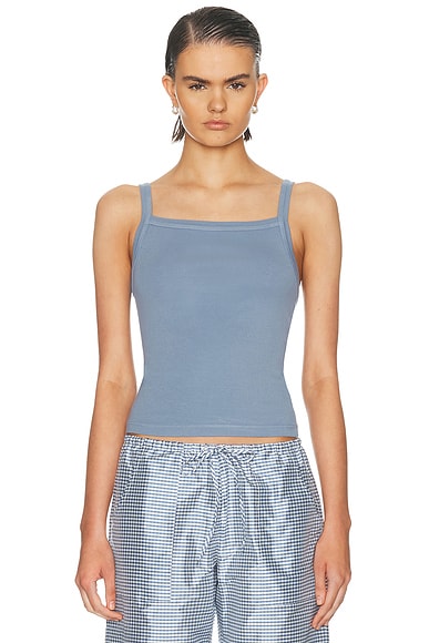 DONNI. The Baby Rib Square Neck Tank Top in Cornflower