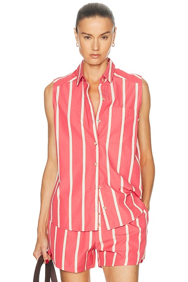 DONNI. The Pop Sleeveless Striped Top in Raspberry
