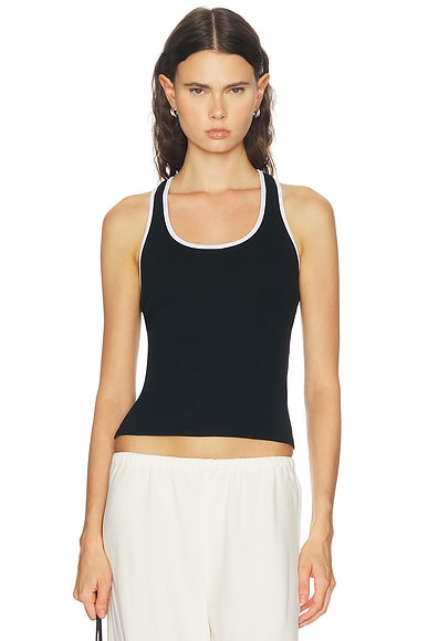 DONNI. The Baby Rib Racerback Tank Top in Jet & Powder