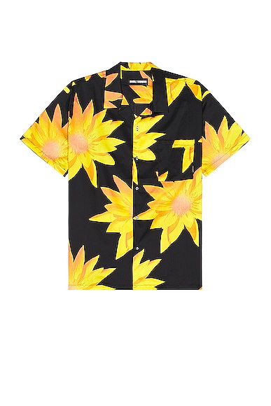 DOUBLE RAINBOUU Short Sleeve Hawaiian Shirt in Gold Lotus