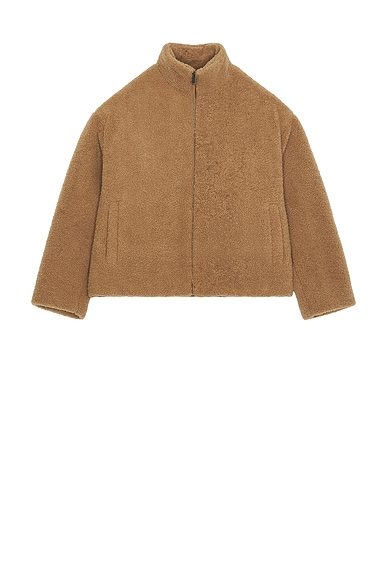 DARKPARK Devin Faux Shearling Dropped Shoulder Jacket in Camel