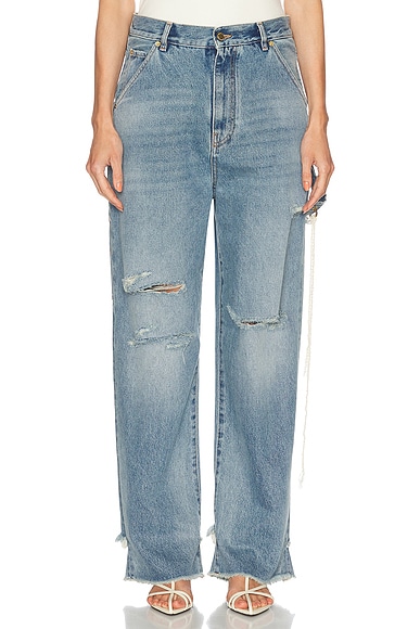 Lisa Chain Adorned Loose Fit Carpenter Straight Leg