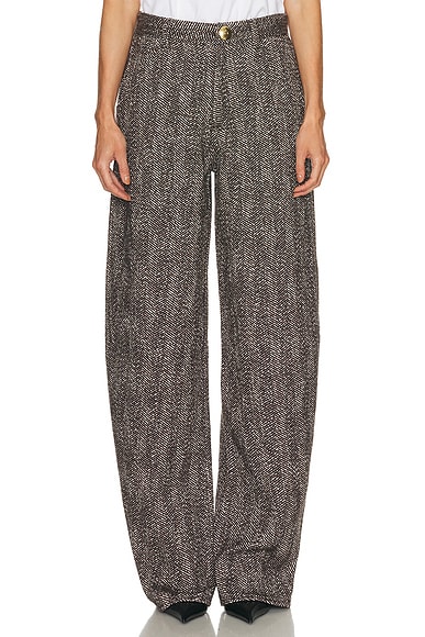 DARKPARK Khris Herringbone Wool Barrel Leg Pant in Brown, Black, & White