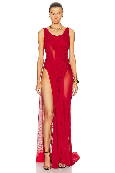 For Fwrd Off The Shoulder Gown in Red