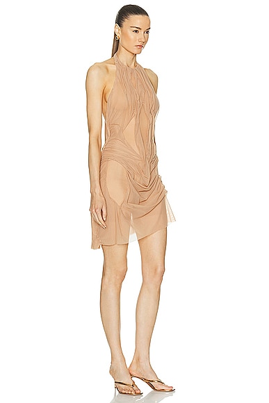 Shop Di Petsa Wetlook Mini Dress In Nude