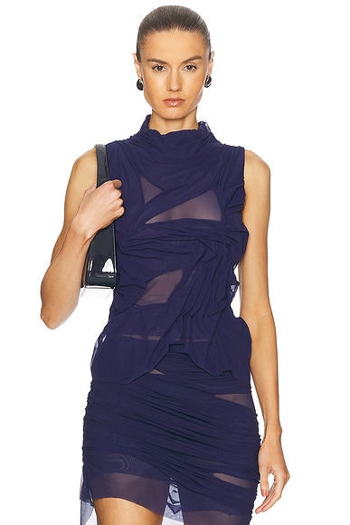 Di Petsa Wetlook High Neck Top in Navy