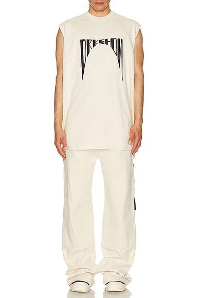 Curved Logo Sleeveless Tarp T in Black & Natural