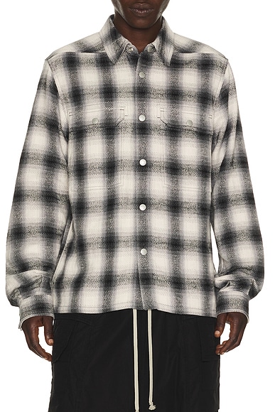 DRKSHDW by Rick Owens Cropped Outershirt in Grey Ombre Plaid