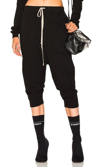 DRKSHDW by Rick Owens Drawstring Cropped Pant in Black | FWRD DRKSHDW by Rick Owens Drawstring Cropped Pant in Black | FWRD