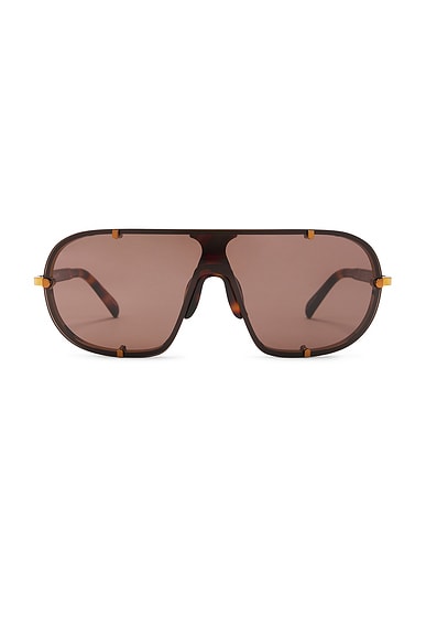 Dries Van Noten Shield Sunglasses in Old Gold, T-Shell, & Brown