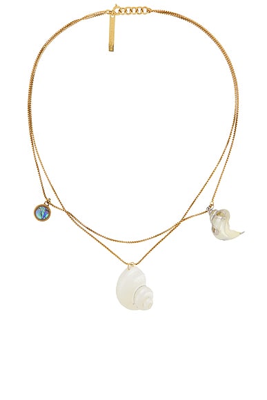 Dries Van Noten Natural Shell Resin Abalone Necklace in Brass