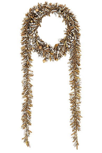 Dries Van Noten Handmade Bead Embroidered Scarf Necklace in Silver