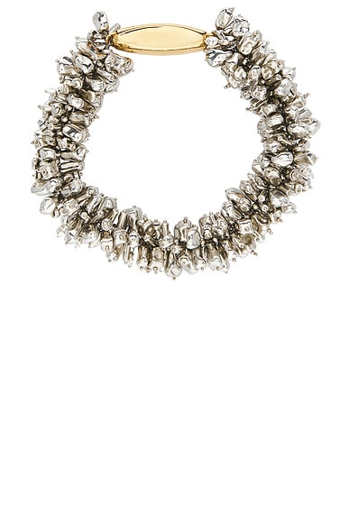 Dries Van Noten Handmade Bead Embroidered Metal Plate Necklace in Silver