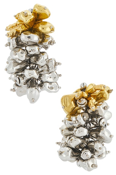 Dries Van Noten Handmade Bead Embroidered Earrings in Silver