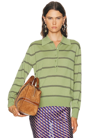 Dries Van Noten Tuno Polo Top in Olive