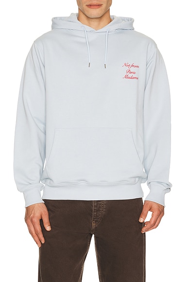 Drôle De Monsieur Le Hoodie Slogan Calligraphy in Light Blue