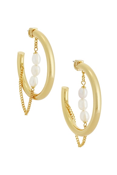 Shop Demarson Fresh Water Pearl Miley Hoop Earrings In 12k Shiny Gold & Pearl