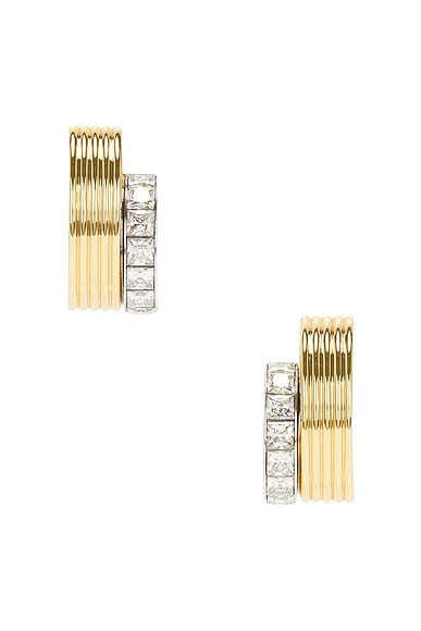 Demarson Mercer Earrings in 12k Shiny Gold, Silver, & Crystal