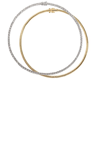 Demarson Ivy Tennis Necklace Set Of 2 in Gold, Silver, & Crystal