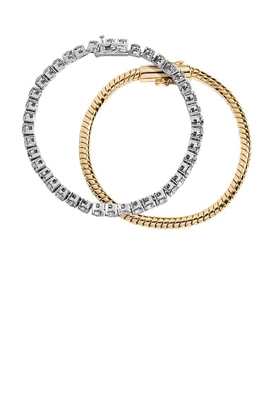Demarson Ivy Tennis Bracelet Set Of 2 in Gold, Silver, & Crystal