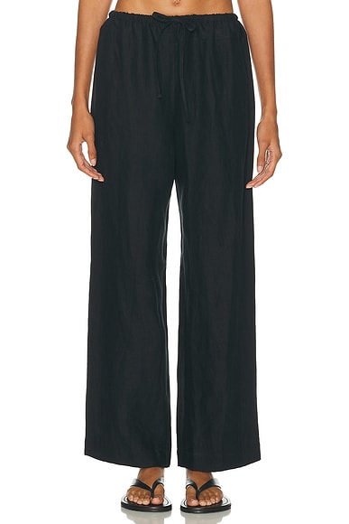 Deiji Studios Double Waist Linen Pant in Black
