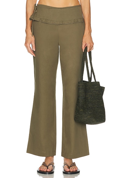 Deiji Studios Flounce Belt Pant in Khaki