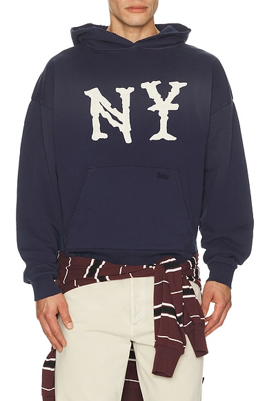 Duke + Dexter NY Embroidered Hoodie in Navy