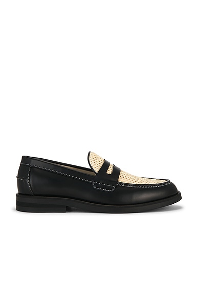 Duke + Dexter Wilde Rattan Penny Loafer in Black & Cream