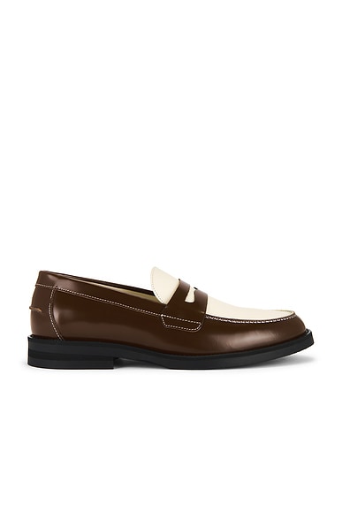 Duke + Dexter Wilde Penny Loafer in Chestnut & White