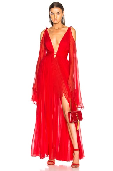 Draped Waist Plunging Gown