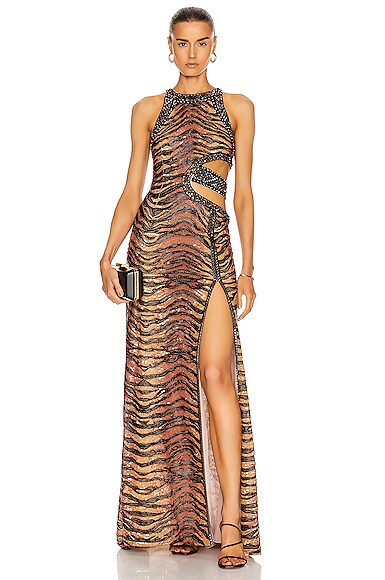 Cut Out Tiger Print Maxi Dress