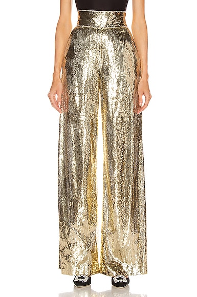 Dundas Sequin Wide Leg Pant in Gold | FWRD