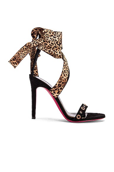 Dundas Leopard Ribbon Heels In Animal Print,Black In Sand & Black ...