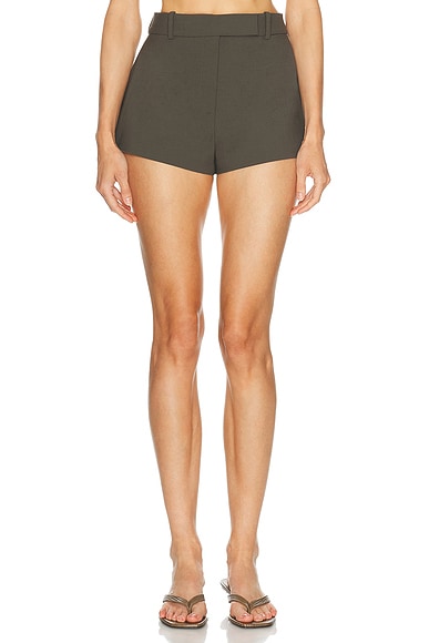 EAVES Tailored Naftali Mini Short in Olive Smoke