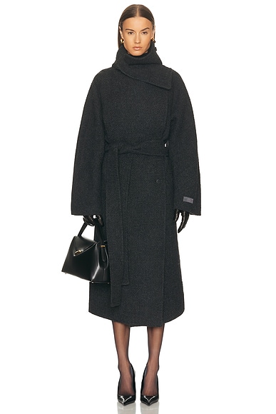EAVES x Coco Silje Manteco Wool Funnel Neck Coat in Charcoal Grey