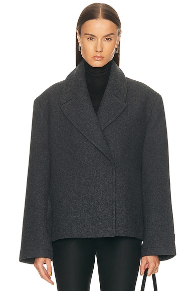 EAVES Oak Manteco Wool Cropped Peacoat in Dark Grey