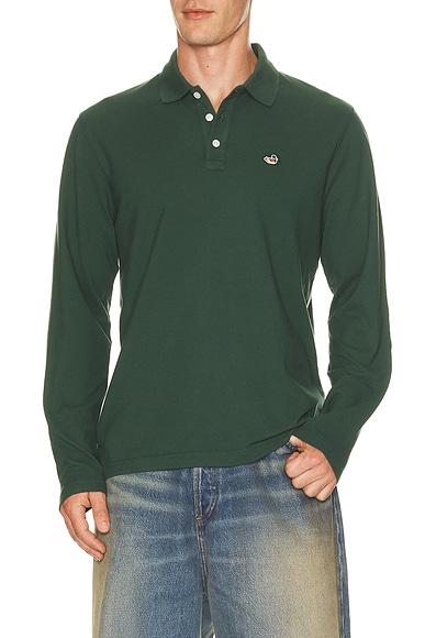 Edmmond Studios Duck Polo Long Sleeve Shirt in Plain Dark Green