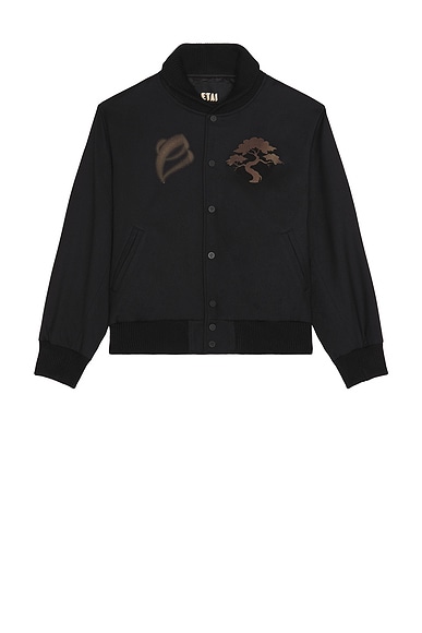 Etai LA 3D Print Bonsai Tree Fold Over Collar Bomber in Black