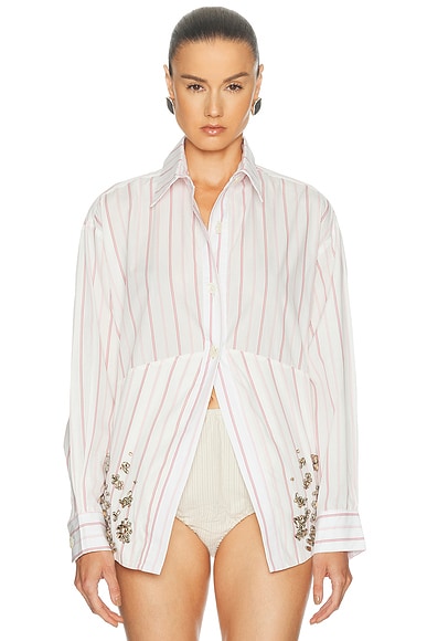 Eliou Sumi Button Down Shirt in Pink Stripe
