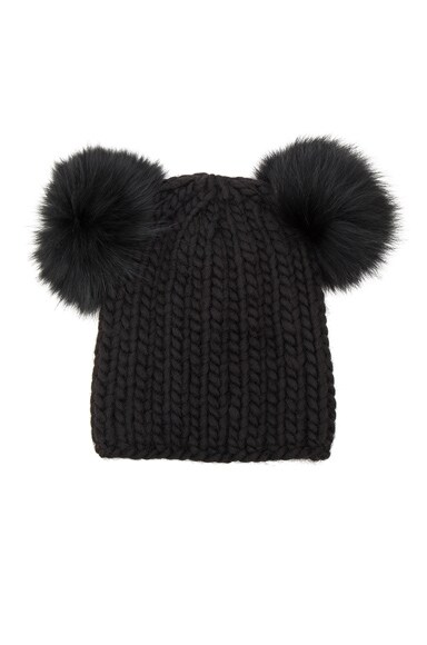 Eugenia Kim Mimi Beanie with Fox Fur Poms in Black | FWRD display picture 3