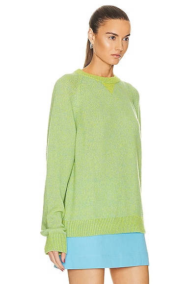 Shop The Elder Statesman Nimbus Plait Raglan Crew Sweater In Juniper & Chartreuse