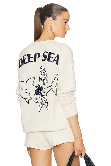 Shop The Elder Statesman Deep Sea Crewneck Sweater In Natural & Navy