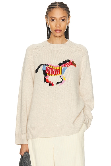 The Elder Statesman Glacier Horse Sweater in Ecru